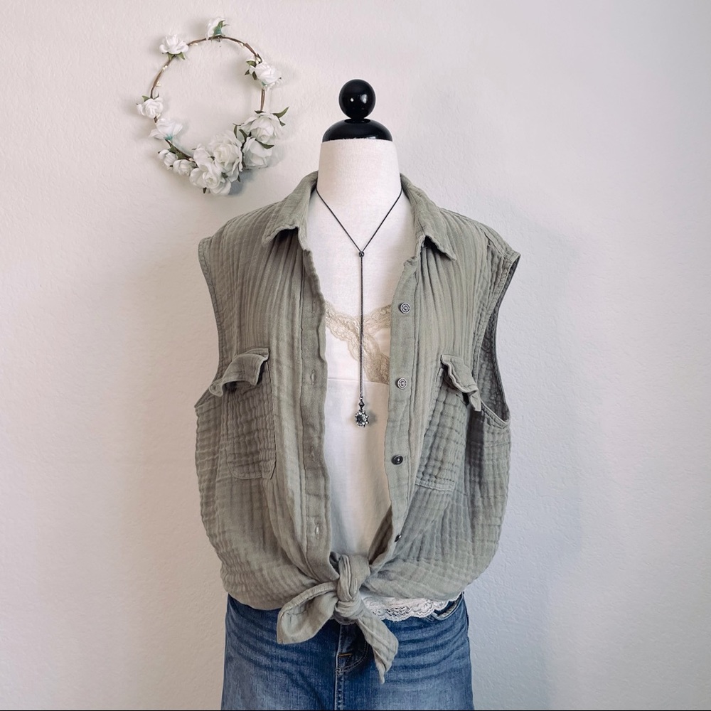 Free People Sleeveless Gauze Buttondown